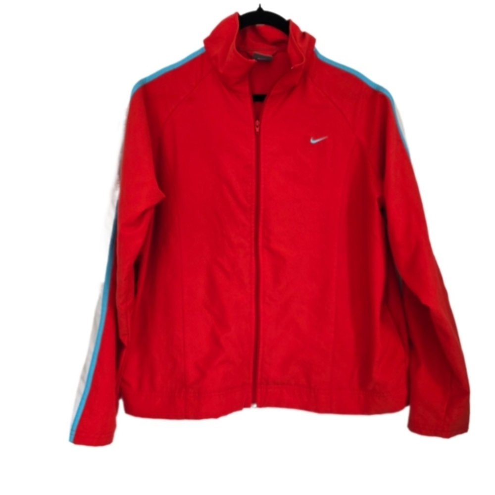 😀 Nike Womens L 12 14 Red Track Jacket Light Weight Zip Up Fitness Gym Yoga